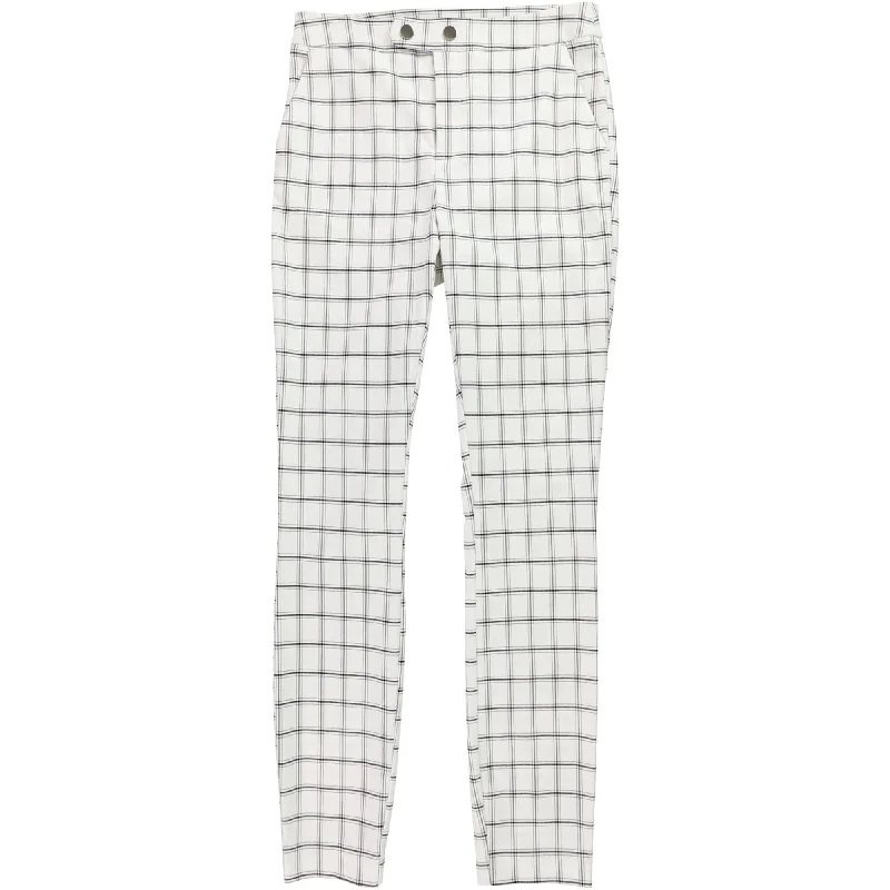 I-N-C Womens Plaid Casual Trouser Pants, White, 6 Regular