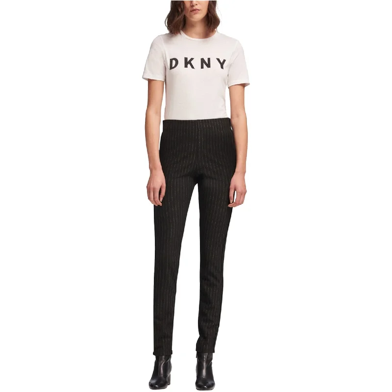 DKNY Womens Metallic Pinstripe Casual Lounge Pants, Black, Large