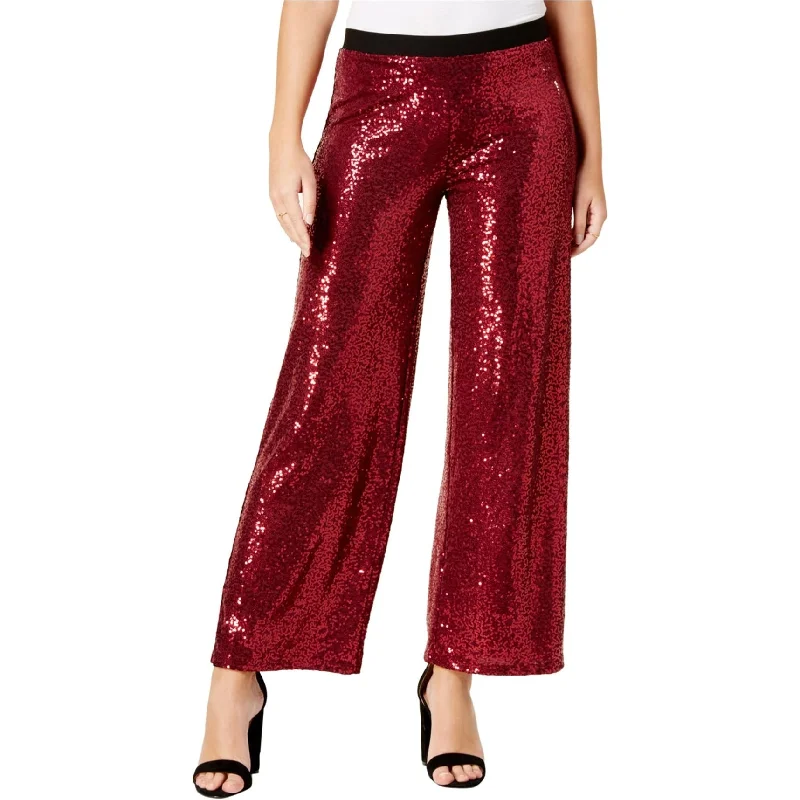 Kensie Womens Sequined Casual Wide Leg Pants, Pink, Small