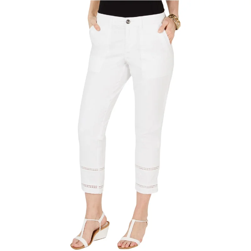 Style & Co. Womens Embroidered-Hem Casual Cropped Pants, White, 12