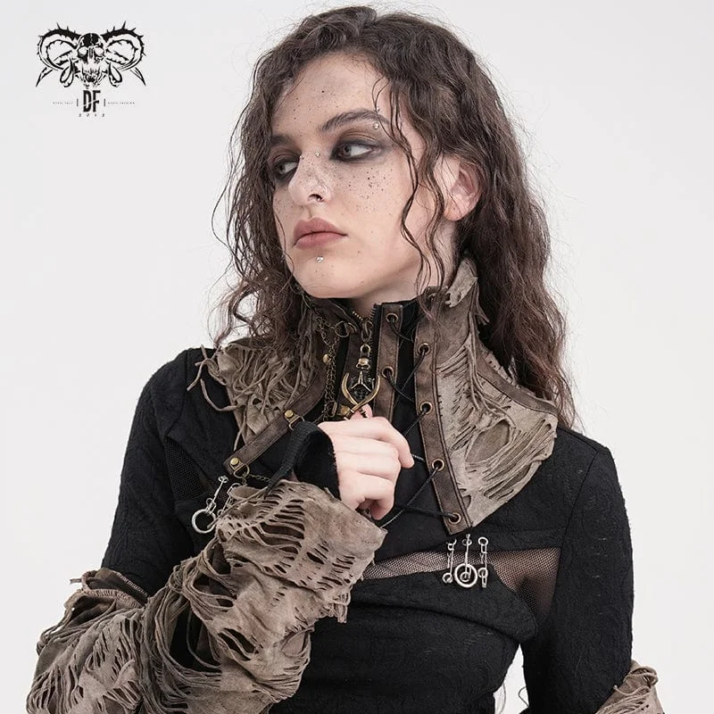 Women's Steampunk Ripped Chain Neckwear Black-Coffee