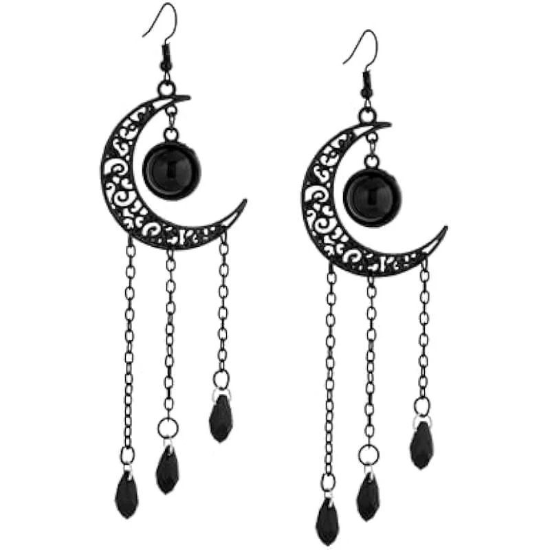 Women's Gothic Black Moon Drop Dangle Earrings