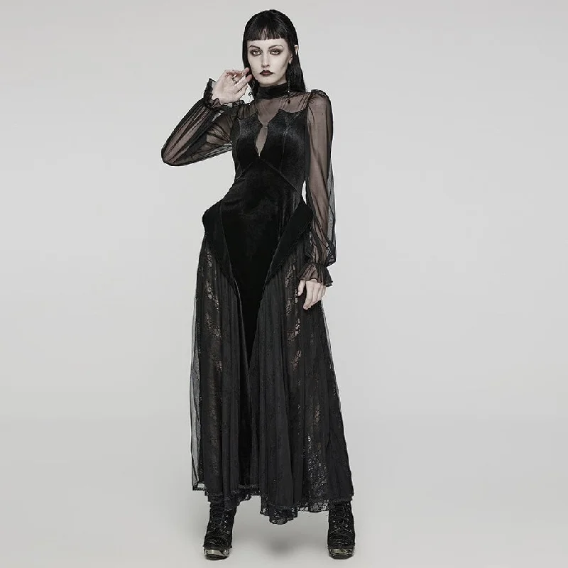 Women's Gothic Lace Ruffled Lace-Up Maxi Dress