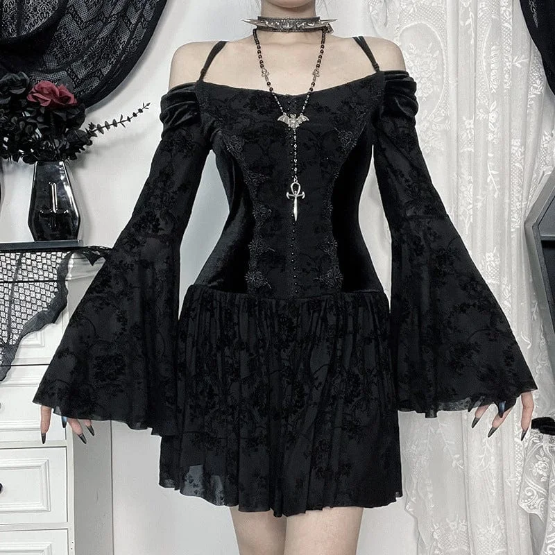 Women's Gothic Lace Velvet Off Shoulder Dress