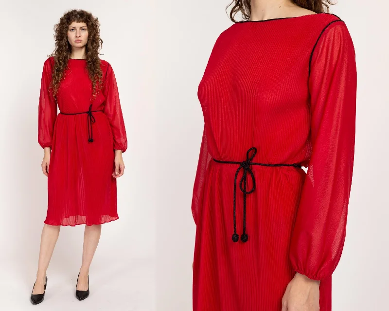 Medium 70s Sheer Red Plisse Dress