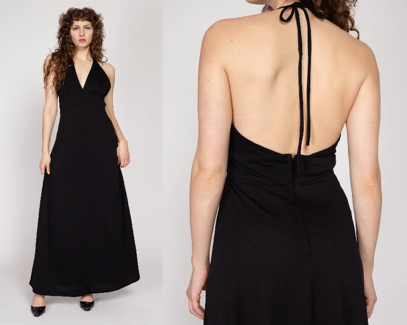 Medium 70s Black Halter Maxi Dress