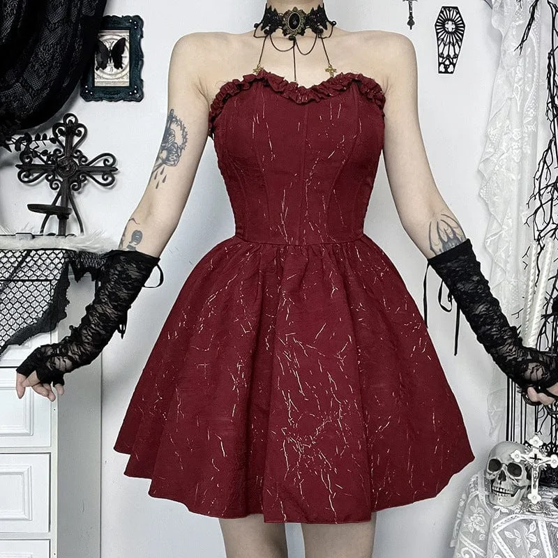 Women's Gothic Flower Off Shoulder Dress Red