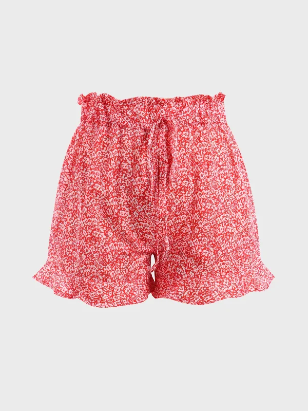 Midsize Summer Floral Print Chiffon Shorts