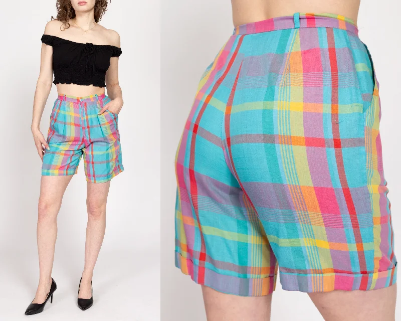 Small 80s Madras Plaid High Waisted Shorts 25.5"