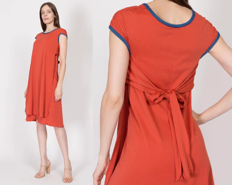 Small 70s Burnt Orange Wrap Overlay Midi Dress