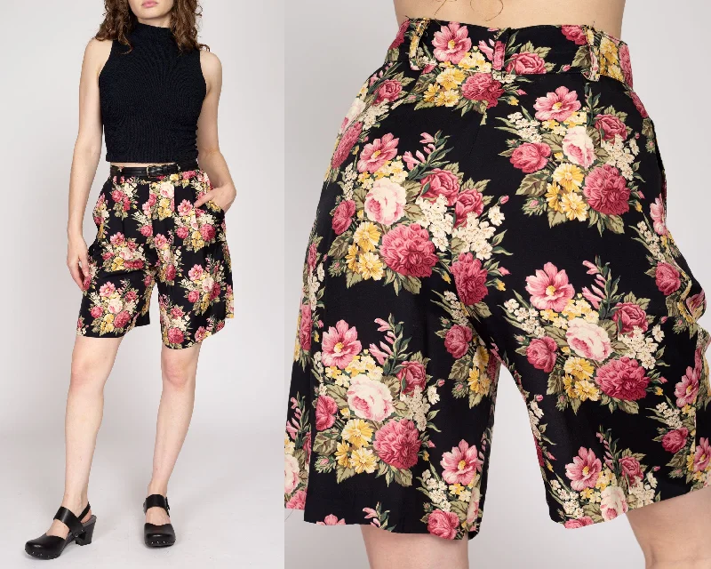 Sm-Med 90s Black Floral High Waisted Shorts