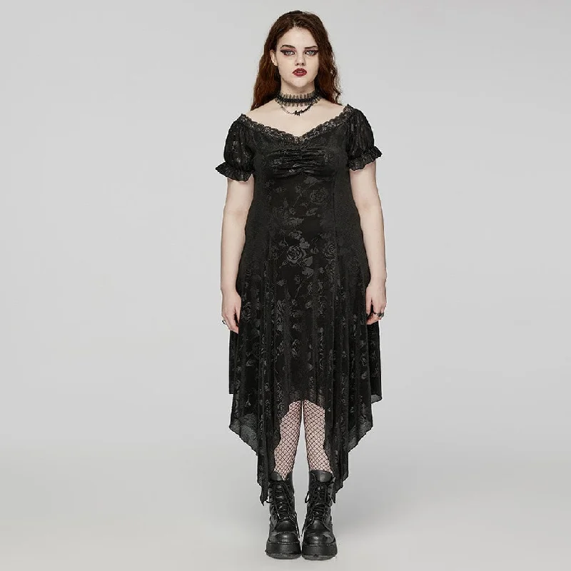 Women's Plus Size Gothic Irregular Plunging Embossed Honeymoon Dress