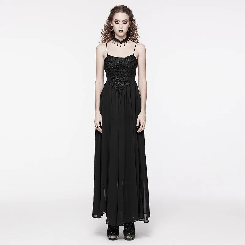 Women's Gothic Floral Embroidered Lace-up Slip Wedding Dress