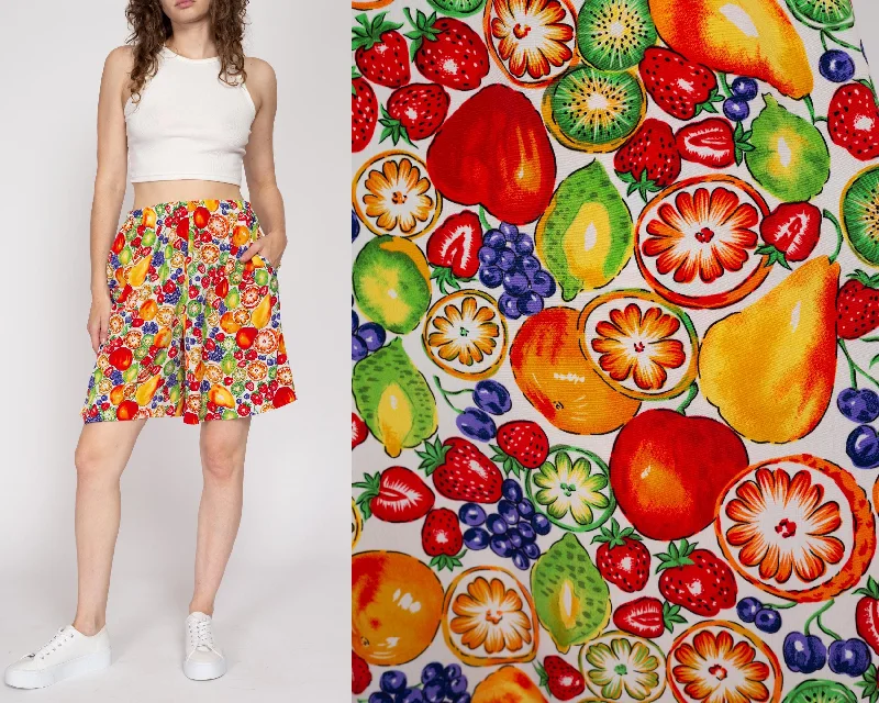 Med-Lrg 80s Fruit Print High Waisted Wide Leg Shorts