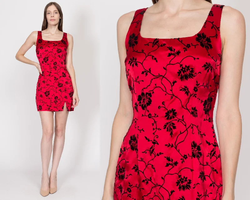 Small 90s Red & Black Floral Mini Party Dress