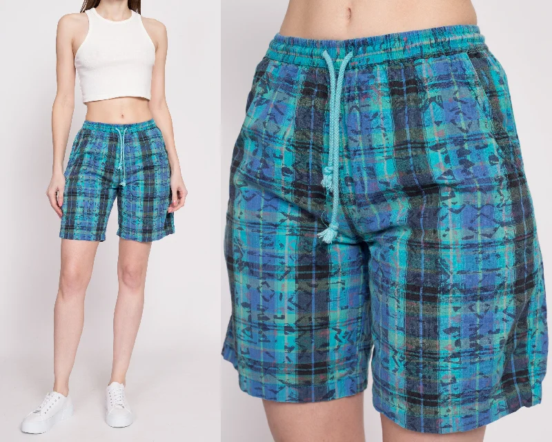 80s Plaid Cotton Board Shorts - Unisex Small