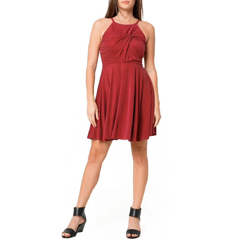 Women's Halter Neck Gathered Front Dress In Wine