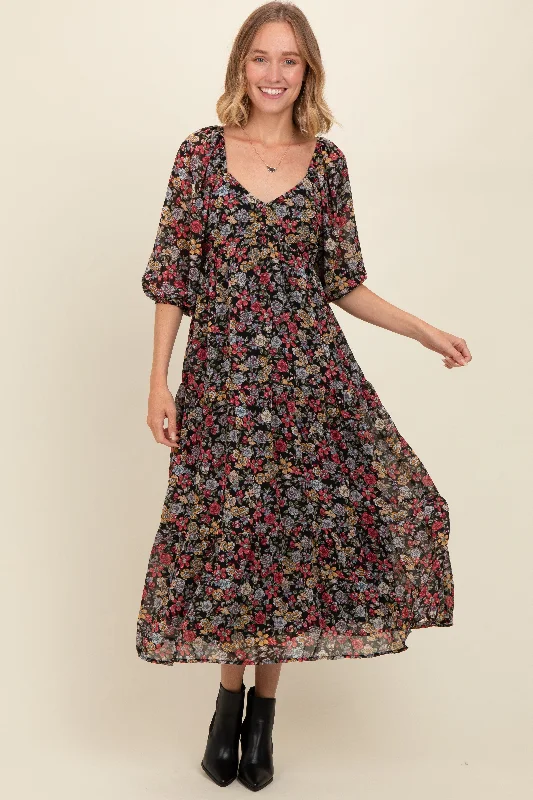 Black Floral Empire Waist Maxi Dress