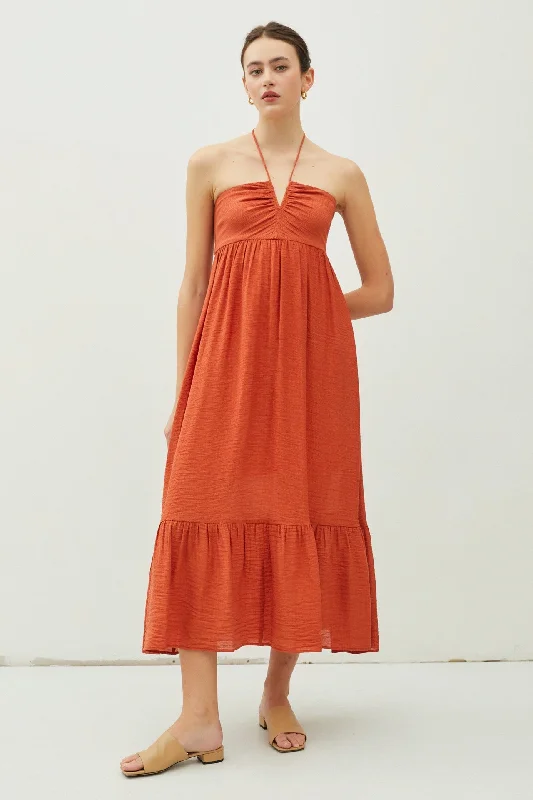 Rust Halter Midi Dress