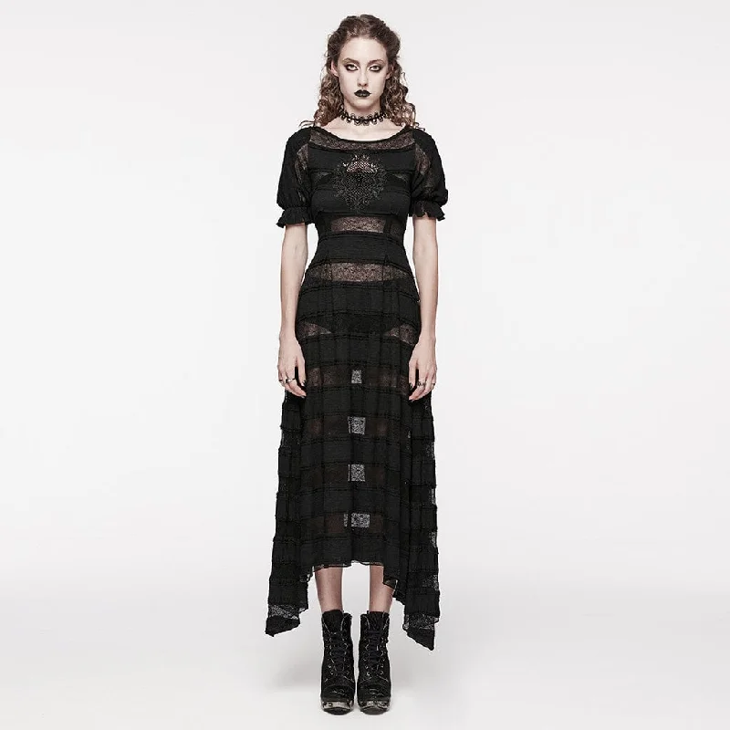 Women's Gothic Irregular Puff Sleeved Lace Dress