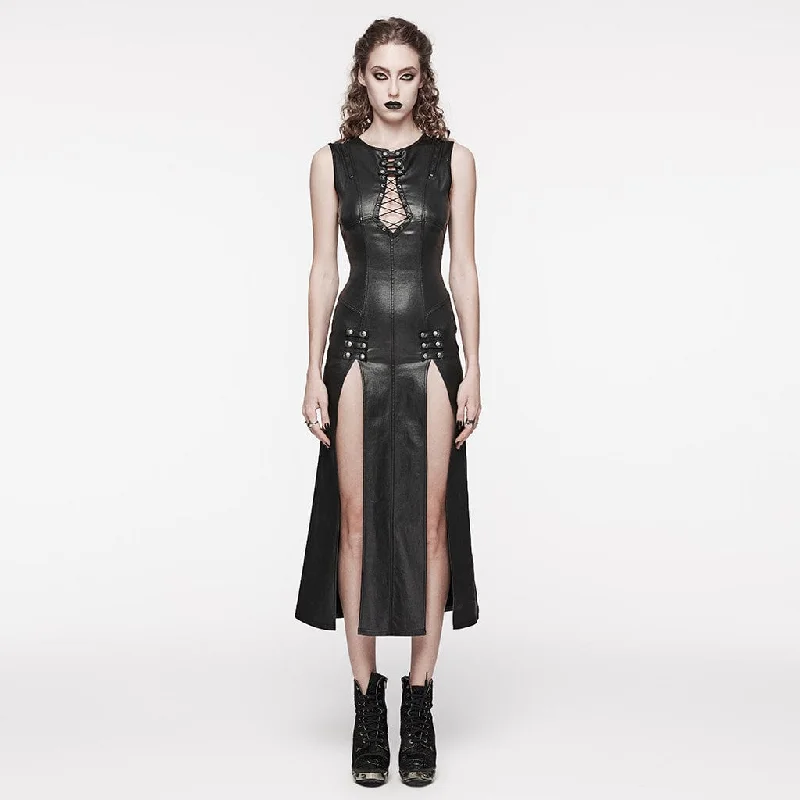 Women's Punk Plunging Split Lace-up Dress