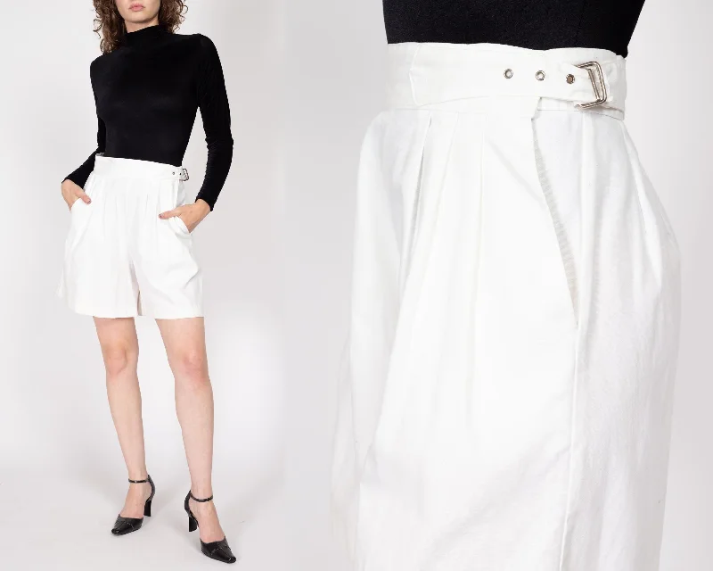 Medium 80s White Cinched Waist Pleated Shorts