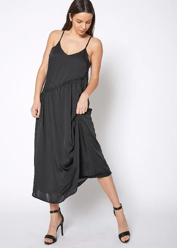 Women's Diagonal Patched Spaghetti Strap Maxi Dress In Black