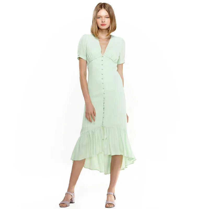 V-Neck Mermaid Button Down Maxi Dress In Spring Sage