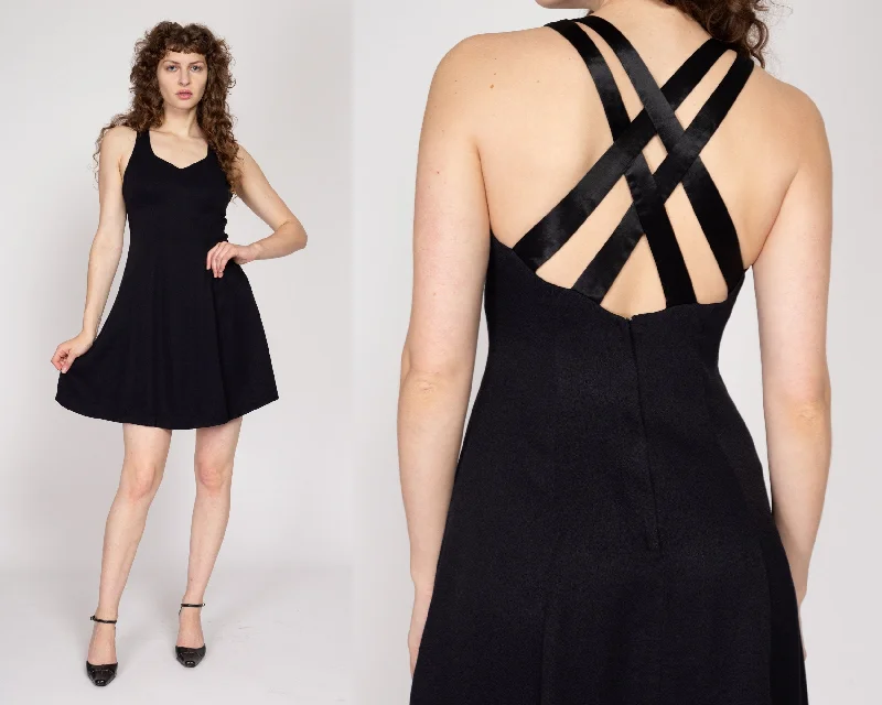 Small 90s Black Strappy Cross Back Mini Dress