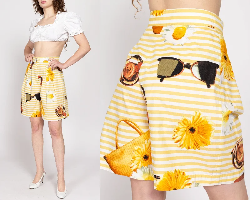 Medium 90s Yellow Striped Summer Novelty Print Shorts, 28"